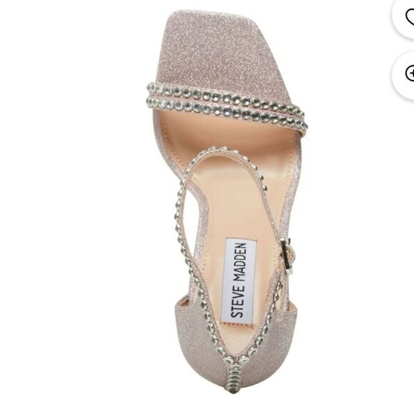 STEVE MADDEN WOMEN'S PINK GLITTER ANKLE STRAP RHINESTONE SQUARE TOE SANDAL - Picture 10 of 16